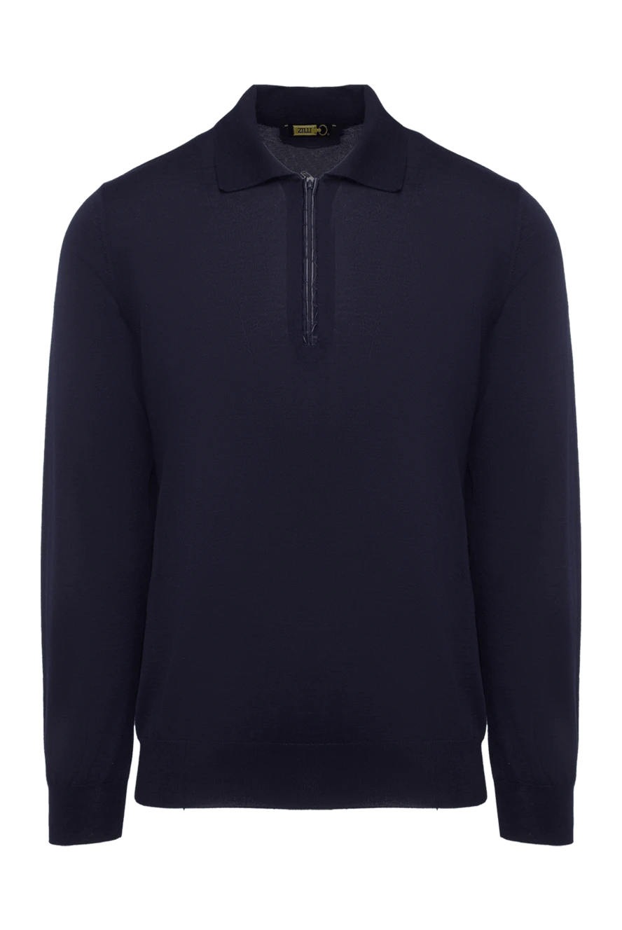 Zilli man long sleeve polo in silk, cashmere and crocodile blue for men купить с ценами и фото 165744 - photo 1