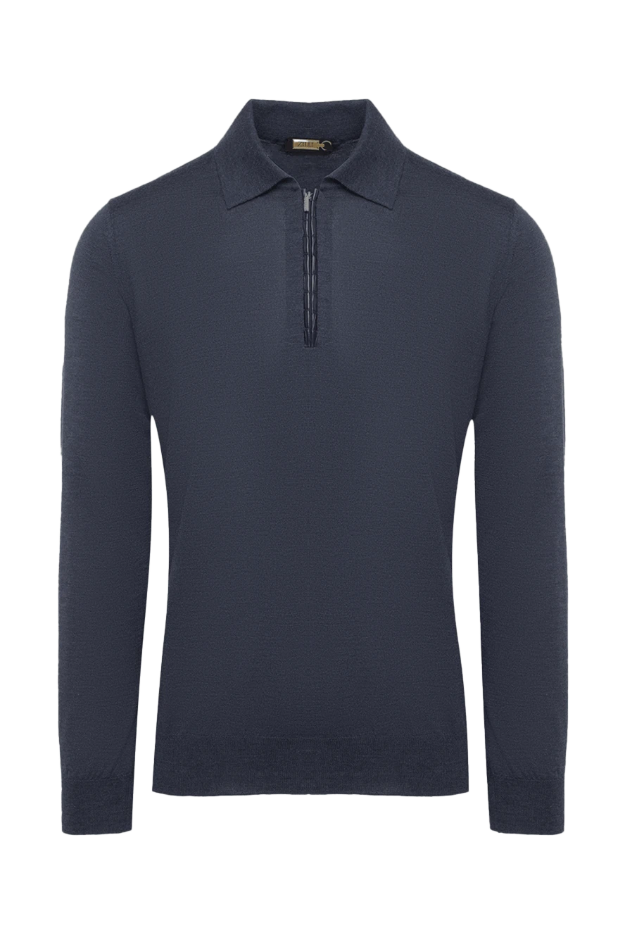 Zilli man long sleeve polo in silk, cashmere and crocodile blue for men купить с ценами и фото 165750 - photo 1