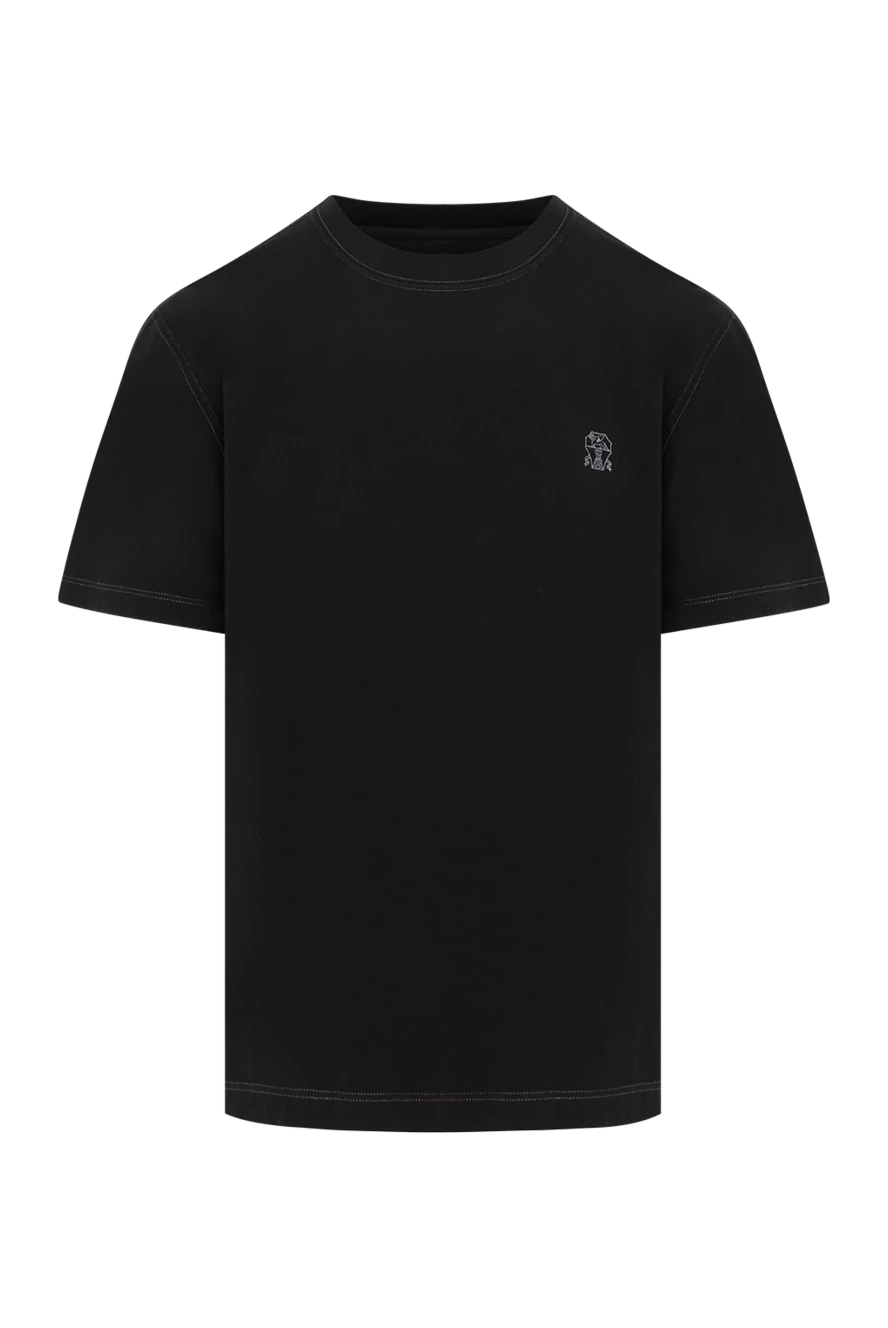 Brunello Cucinelli black basic t-shirt with contrast seams and brand logo 166389 - photo 1