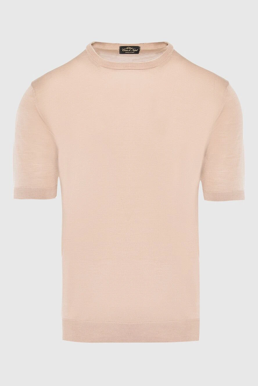 Cesare di Napoli man beige silk short sleeve jumper for men купить с ценами и фото 166579 - photo 1