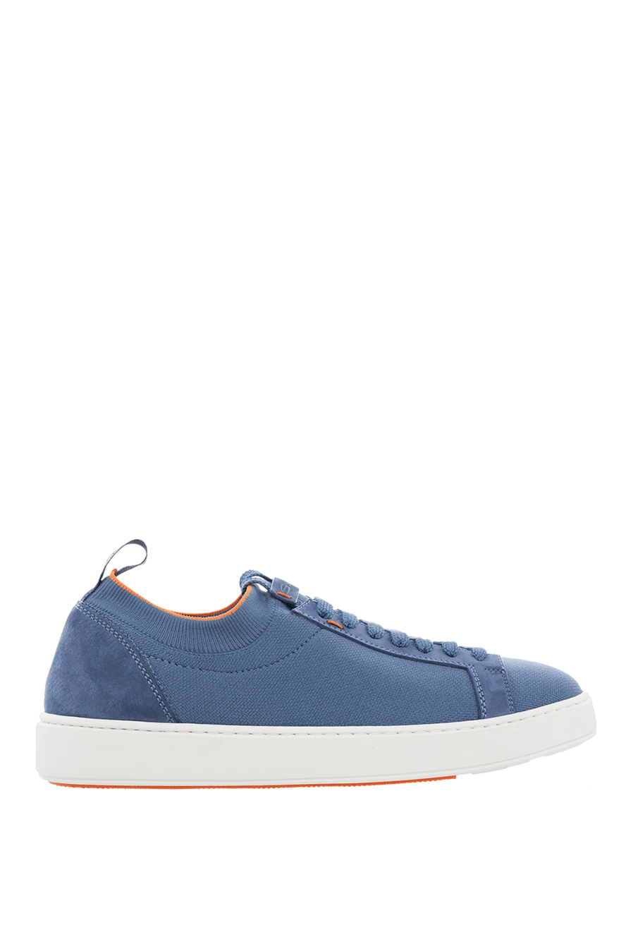 Santoni man sneakers in leather and textile blue for men купить с ценами и фото 166688 - photo 1