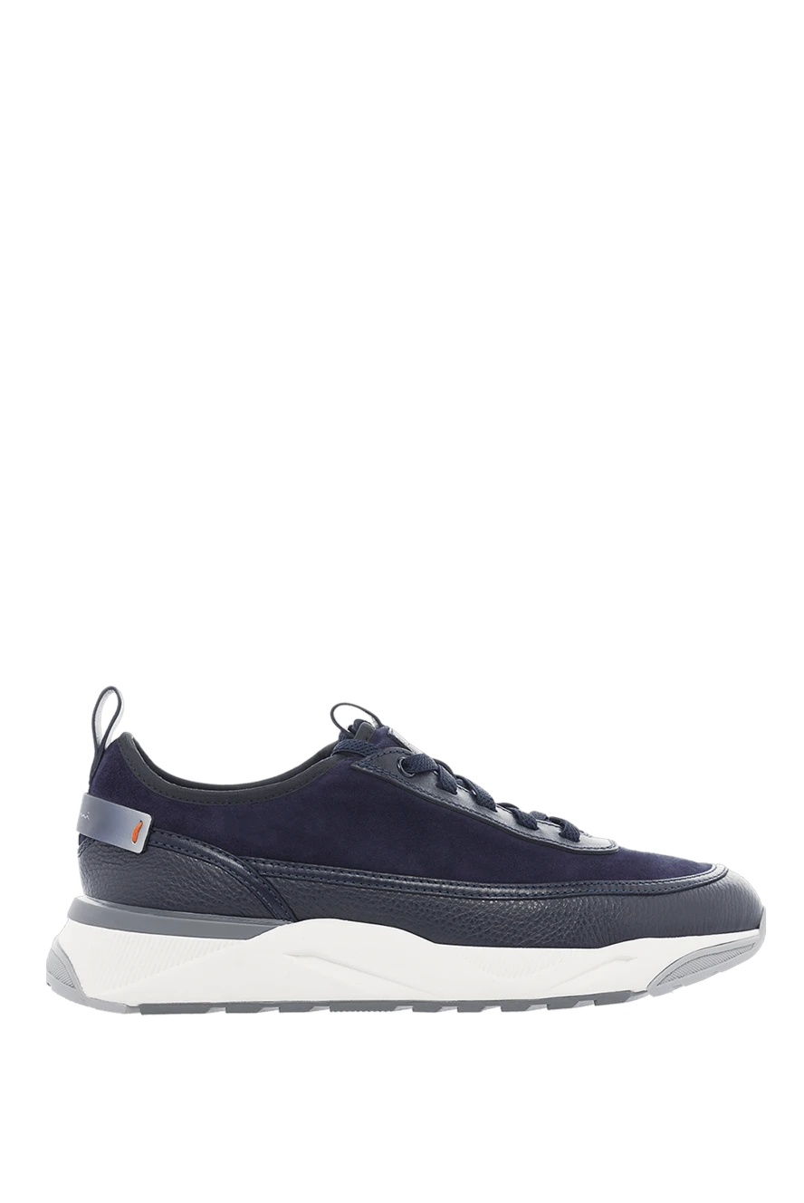 Santoni man nubuck and leather sneakers blue for men купить с ценами и фото 166694 - photo 1