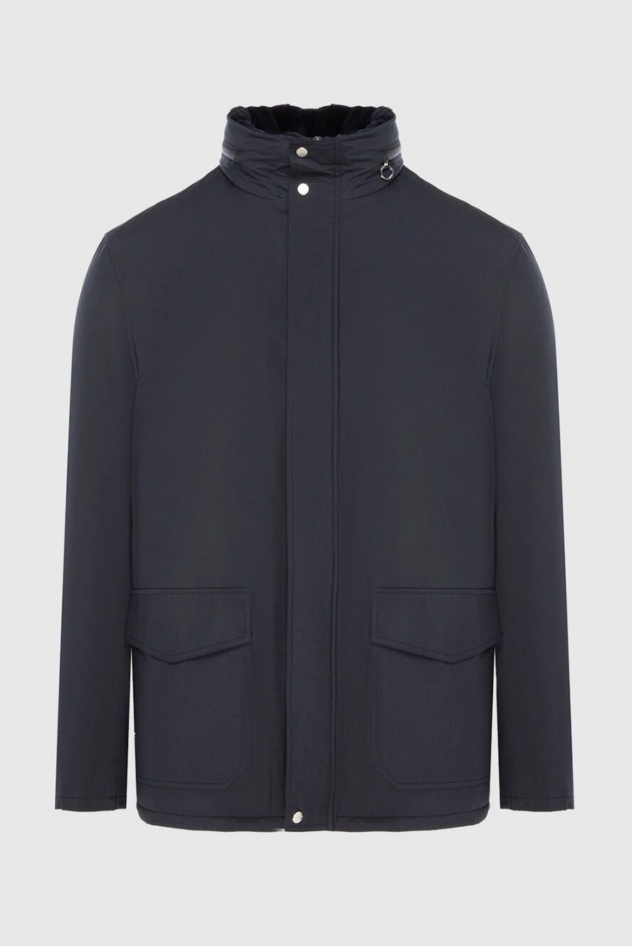 Seraphin куртка удлиненная синяя утепленная мехом с кожаными вставками мужская 167069 - фото 1