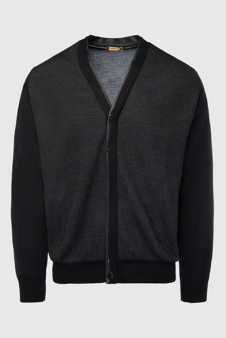 Zilli man men's cardigan made of cashmere, silk and genuine leather, black купить с ценами и фото 167614 - photo 1