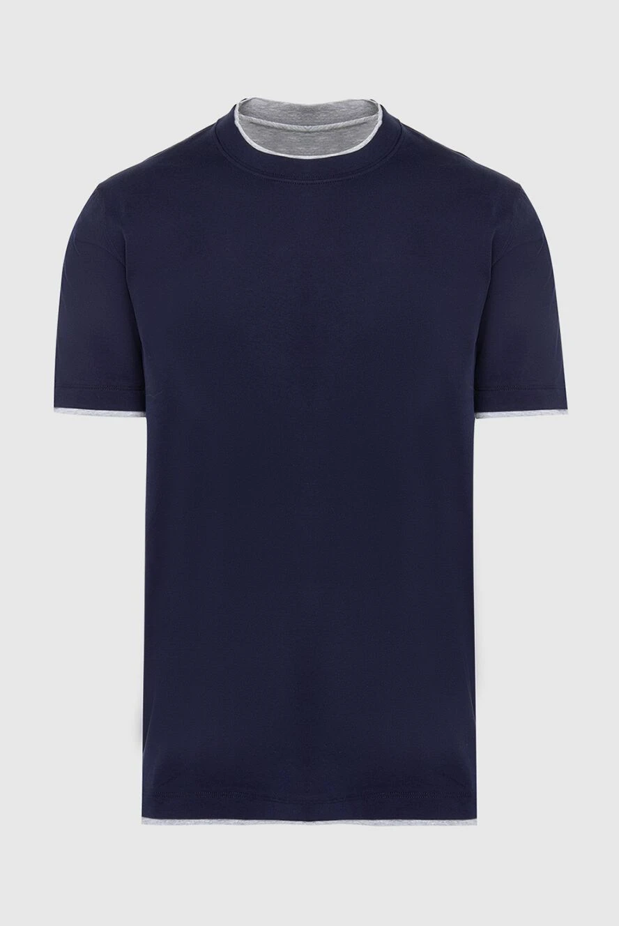 Brunello Cucinelli ерлерге арналған қою көк түсті мақтадан жасалған көп қабатты футболка 168019 - фото 1