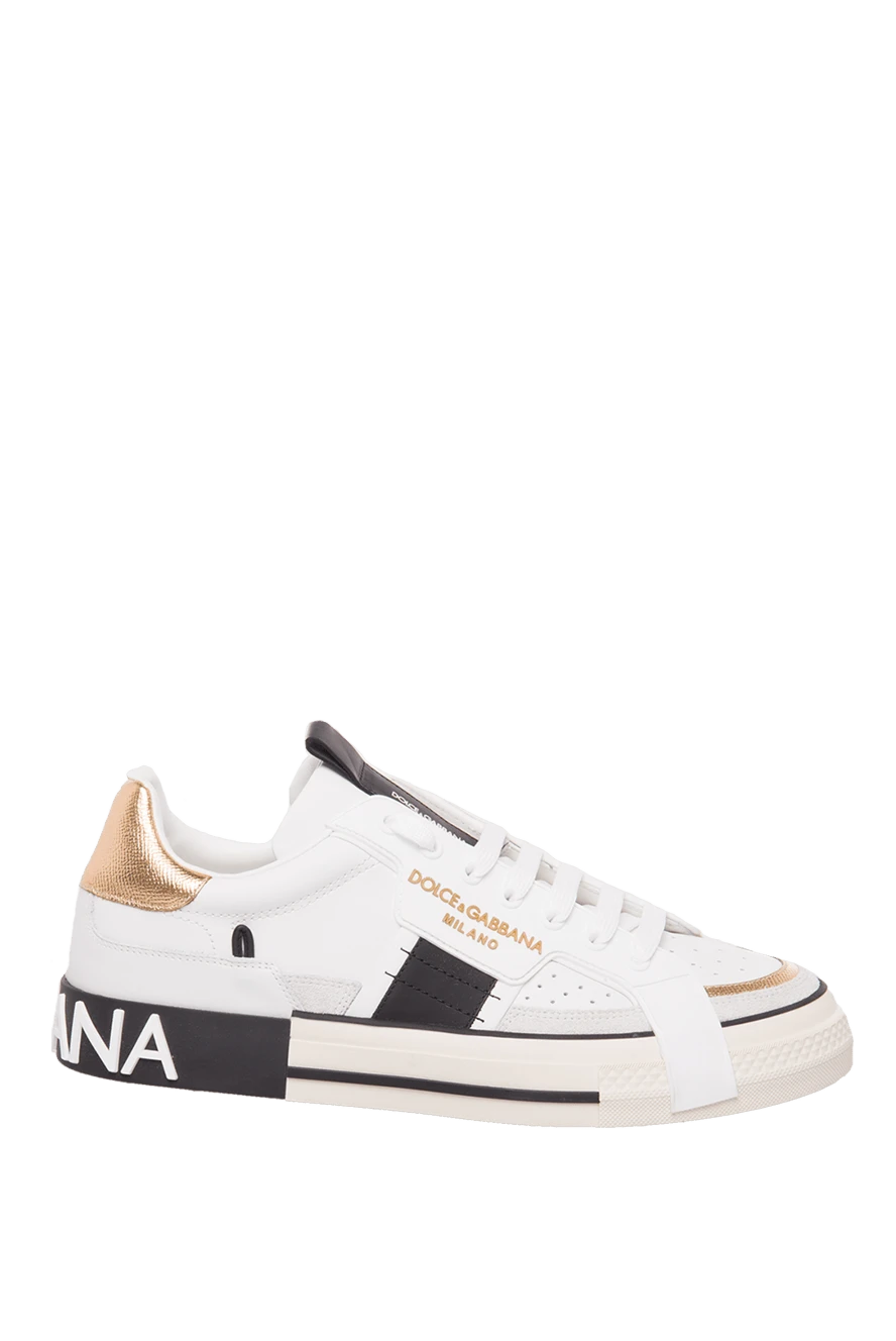 Dolce & Gabbana белые кожаные сникеры с золотистой вставкой и контрастными деталями
168082 - фото 1