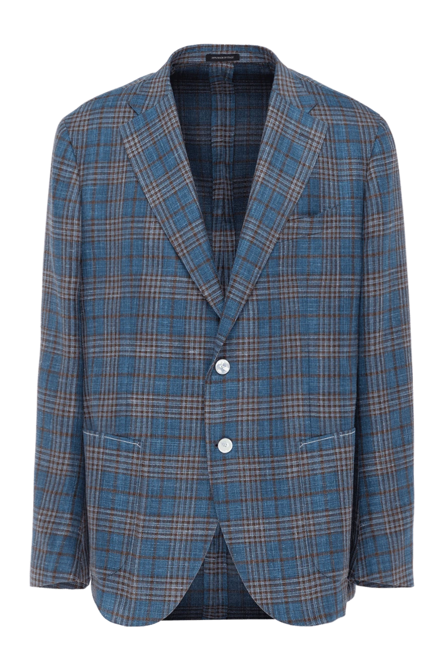 Sartoria Latorre пиджак мужской в синюю и коричневую клетку с легкой фактурностью ткани 168523 - фото 1