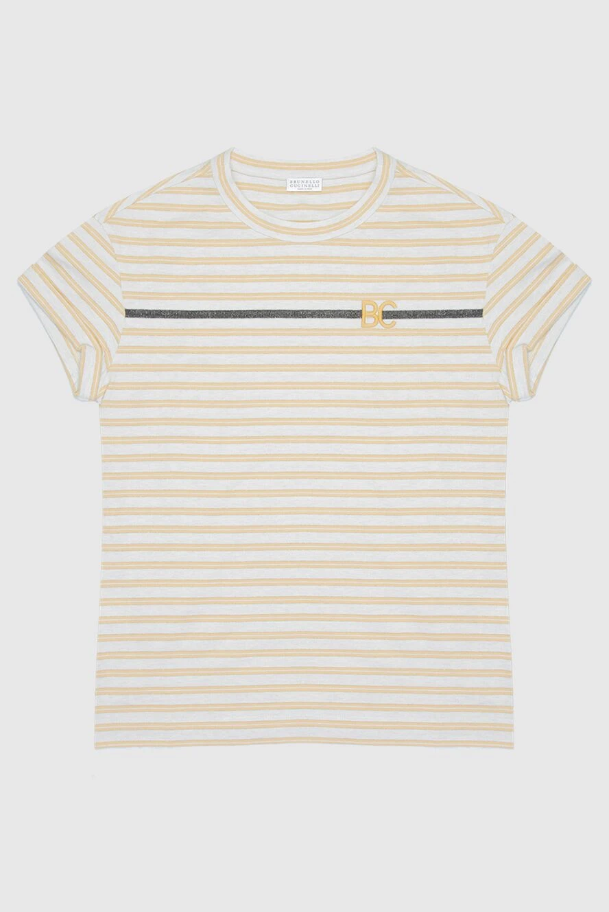 Brunello Cucinelli футболка в бежево-белую полоску с декоративной лентой 168837 - фото 1