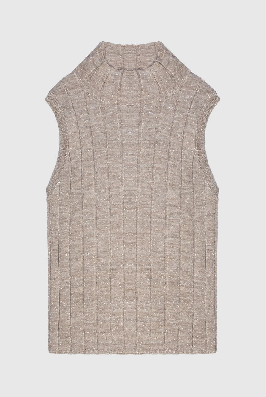 Brunello Cucinelli бежевый топ без рукавов в рубчик с высоким воротом
168839 - фото 1