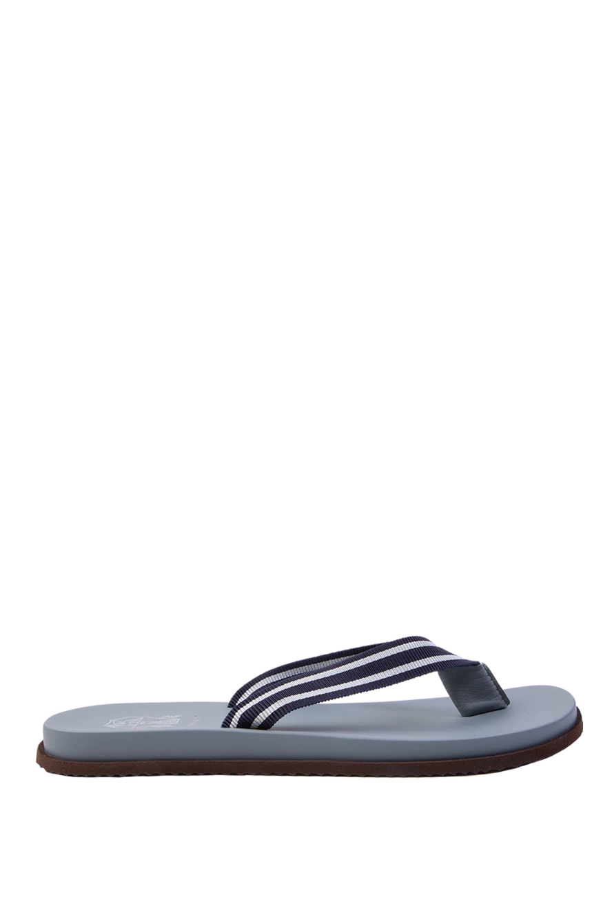 Brunello Cucinelli жолақты өрнегі бар сұр түсті зығырдан жасалған әйелдердің шльопанкі-вьетнамкалары 168852 - фото 1