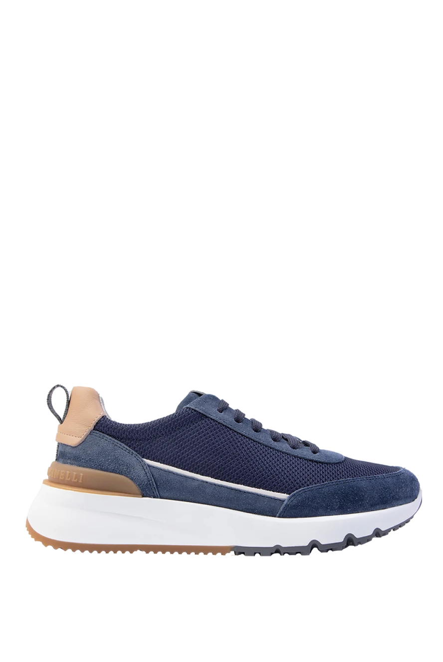 Brunello Cucinelli мужские кроссовки из комбинации замши кожи и текстиля в темно-синем цвете 168872 - фото 1