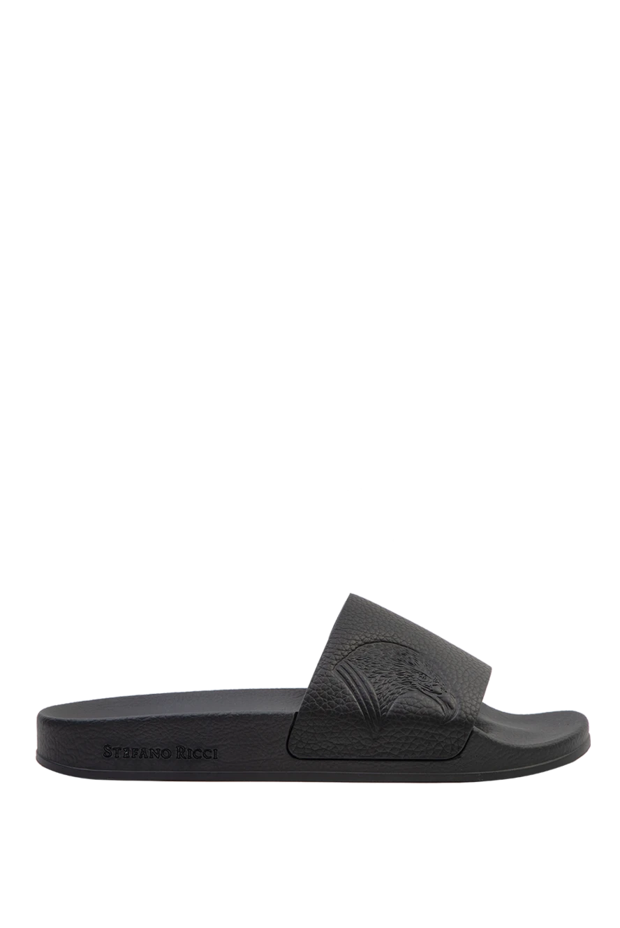 Stefano Ricci черные шлепанцы из натуральной кожи с объемным тиснением орла 169109 - фото 1