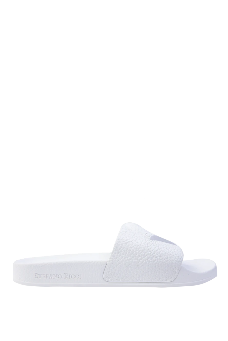 Stefano Ricci бүркіт бейнеленген ақ былғары шлепанкалар 169114 - фото 1