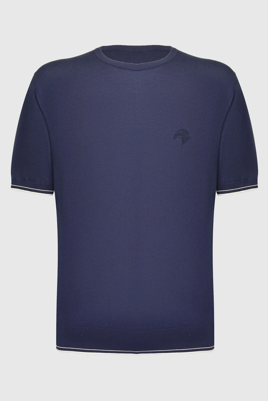 Stefano Ricci синий хлопковый джемпер с коротким рукавом и вышивкой 169159 - фото 1