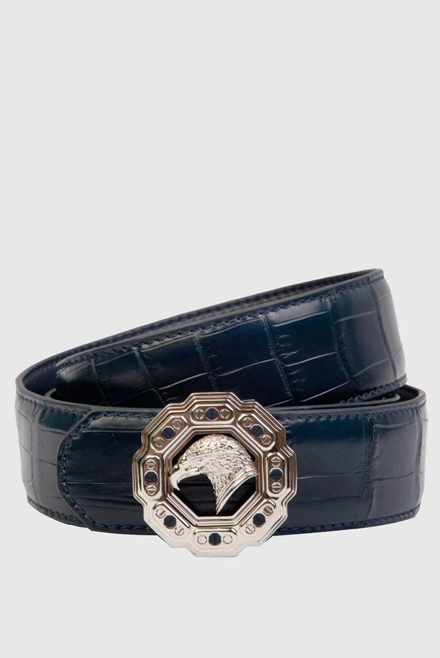 Stefano Ricci синий ремень из кожи крокодила с пряжкой в виде головы орла 169172 - фото 1