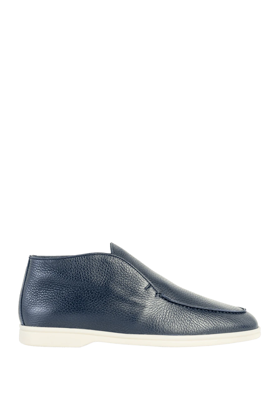 Cesare di Napoli man loafers made of leather, blue with fur купить с ценами и фото 169945 - photo 1