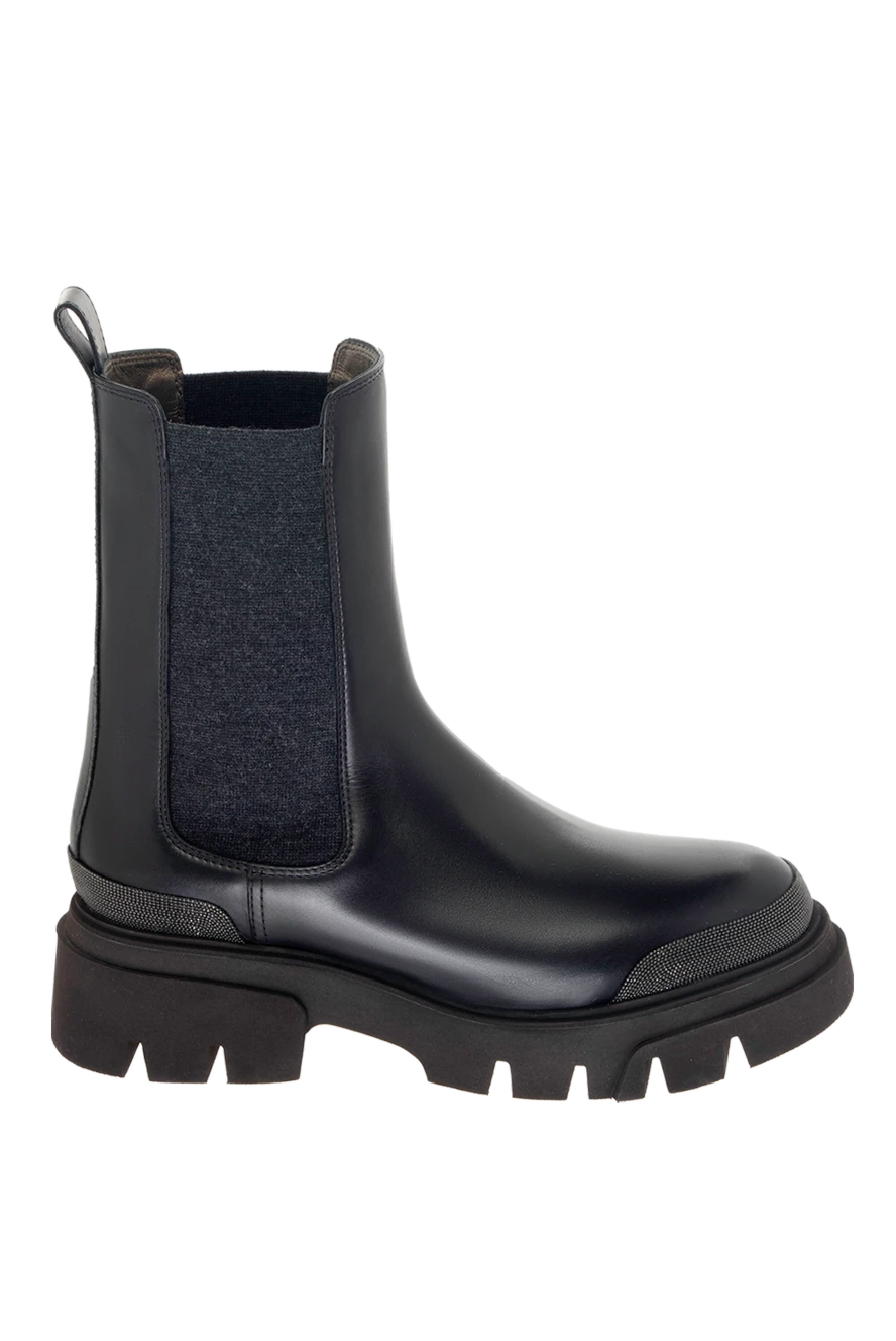 Brunello Cucinelli ботинки женские чёрные кожаные с эластичными вставками и стразами 170283 - фото 1