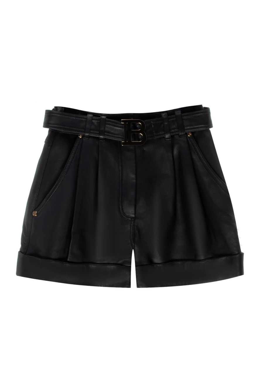 Balmain woman black leather shorts for woman купить с ценами и фото 171542 - photo 1