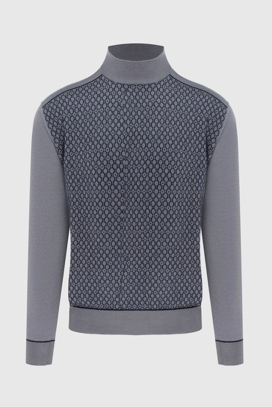 Stefano Ricci джемпер мужской с высоким воротником стойкой из кашемира и шелка серый 172311 - фото 1