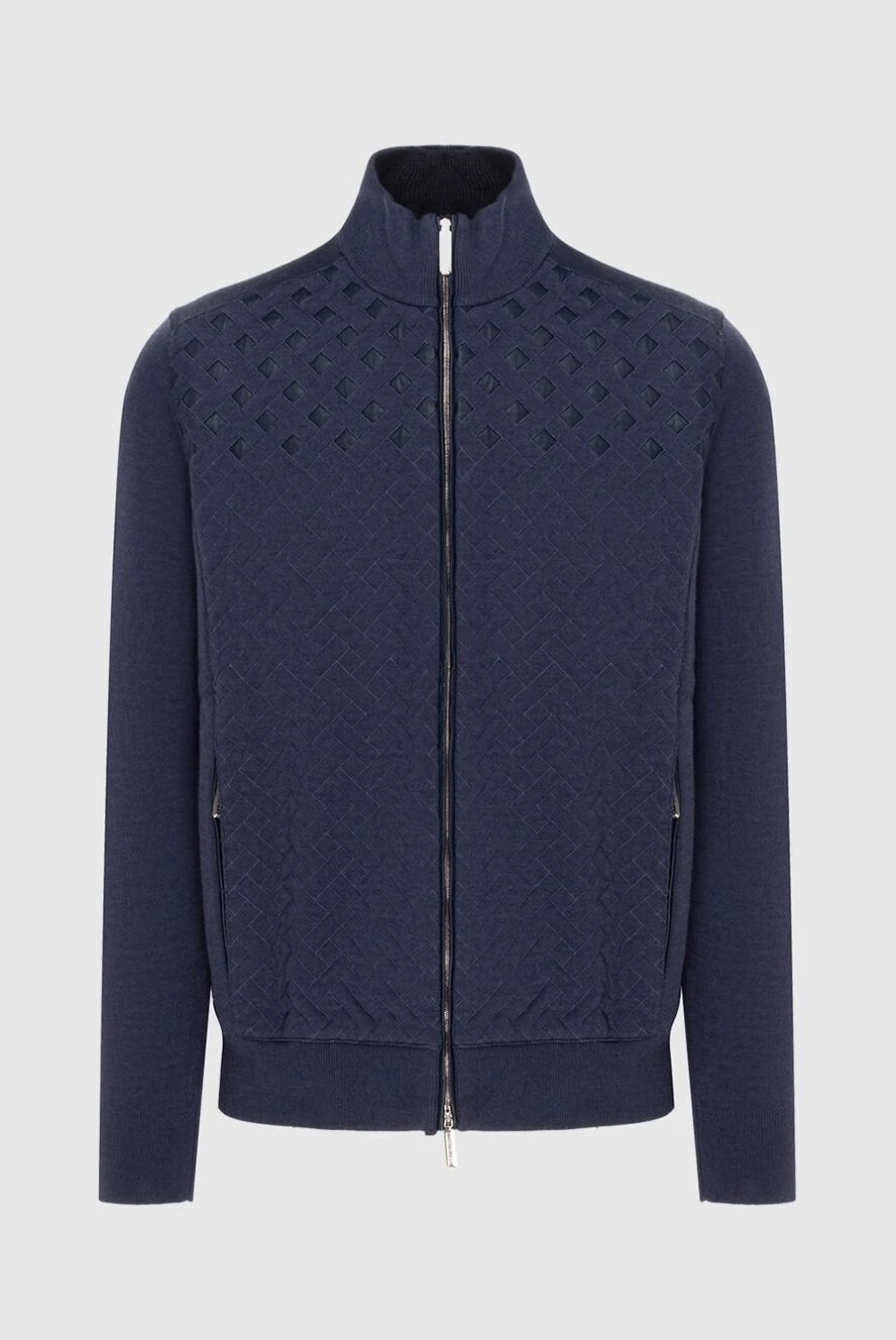 Stefano Ricci кардиган мужской из кашемира, шелка и натуральной кожи синий 172353 - фото 1