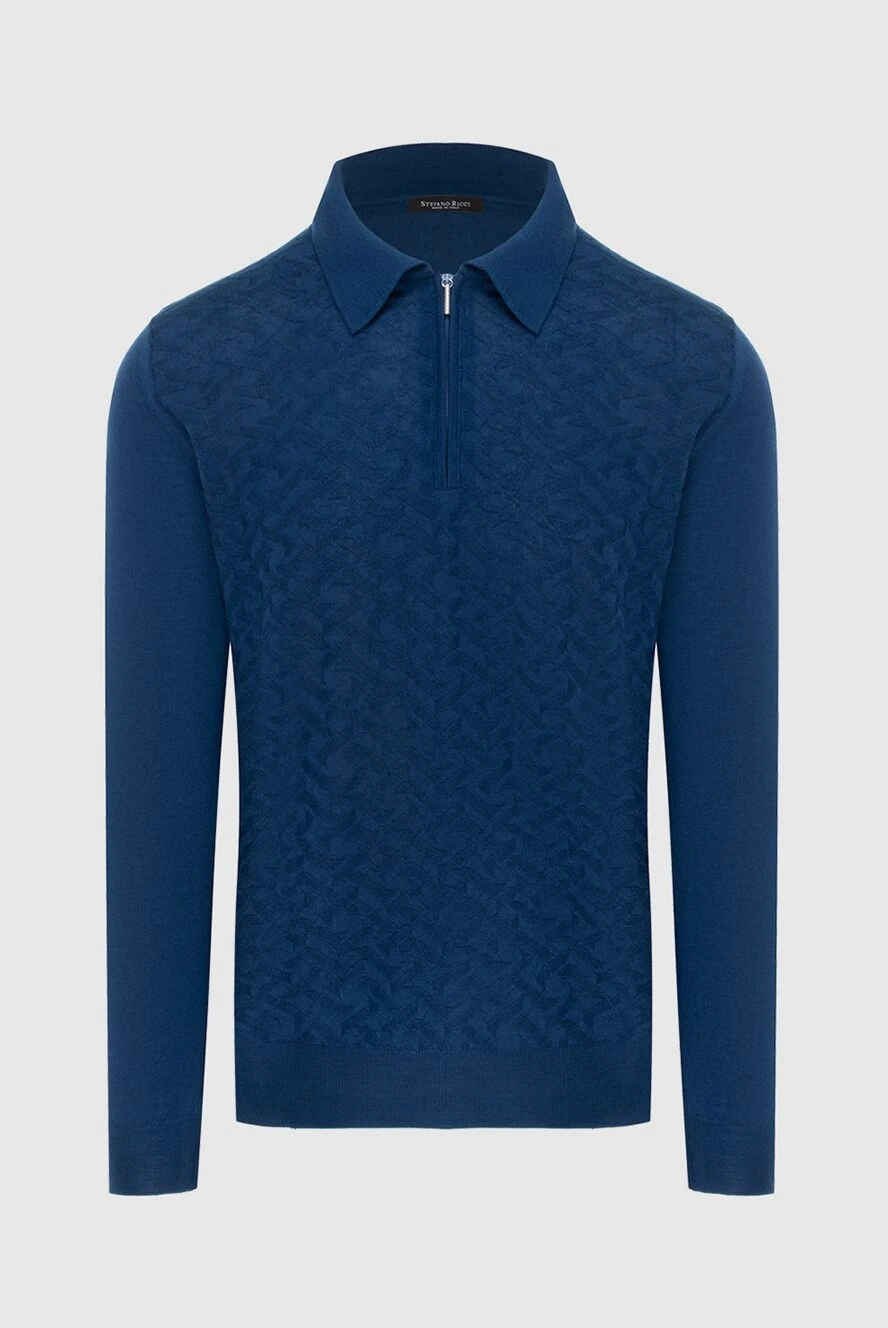 Cesare di Napoli man long sleeve polo in silk and cashmere blue for men купить с ценами и фото 172472 - photo 1