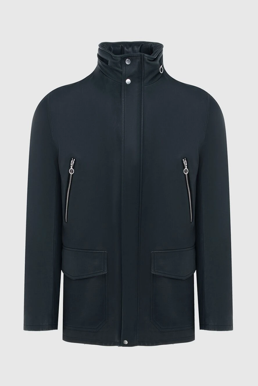 Seraphin куртка кожаная синяя удлиненная с высоким воротником мужская 172556 - фото 1