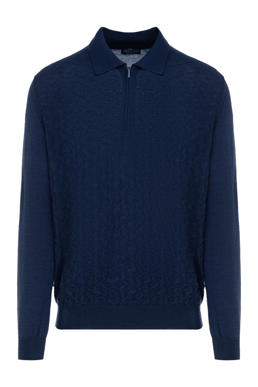 Cesare di Napoli man long sleeve polo in silk and cashmere blue for men купить с ценами и фото 172705 - photo 1