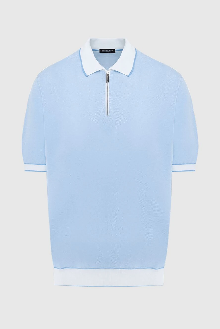 Stefano Ricci поло из хлопка и шелка голубое мужское 173239 - фото 1
