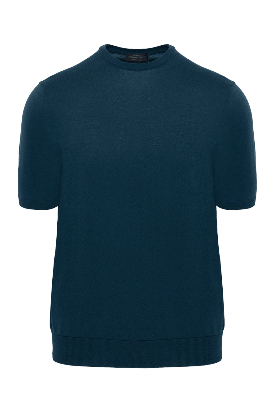 Cesare di Napoli man blue short sleeve cotton jumper for men купить с ценами и фото 173456 - photo 1