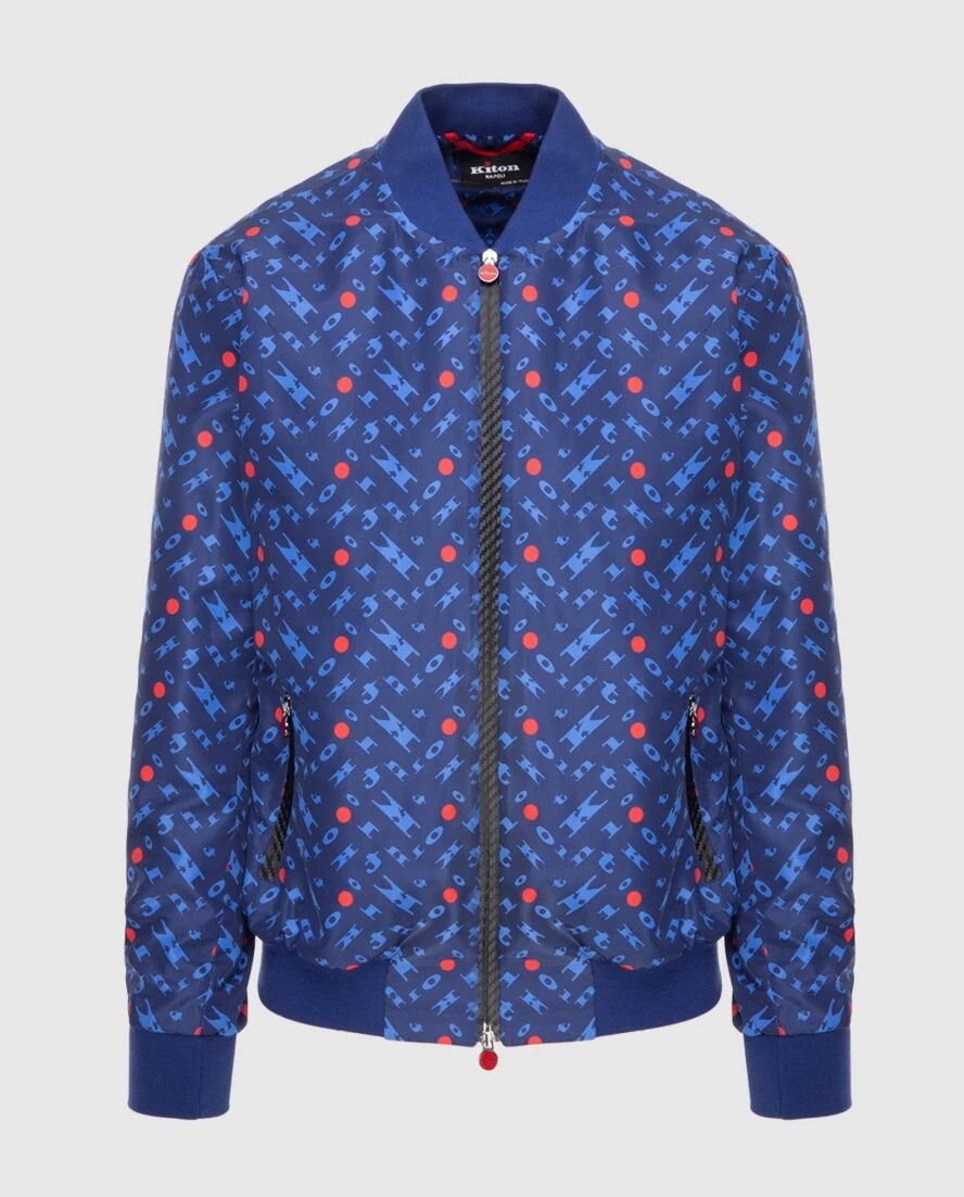 Kiton куртка-бомбер синяя с принтом логотипа мужская 173597 - фото 1