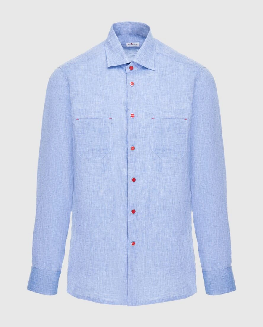 Kiton мужская рубашка из голубого хлопка с контрастной фурнитурой 173600 - фото 1