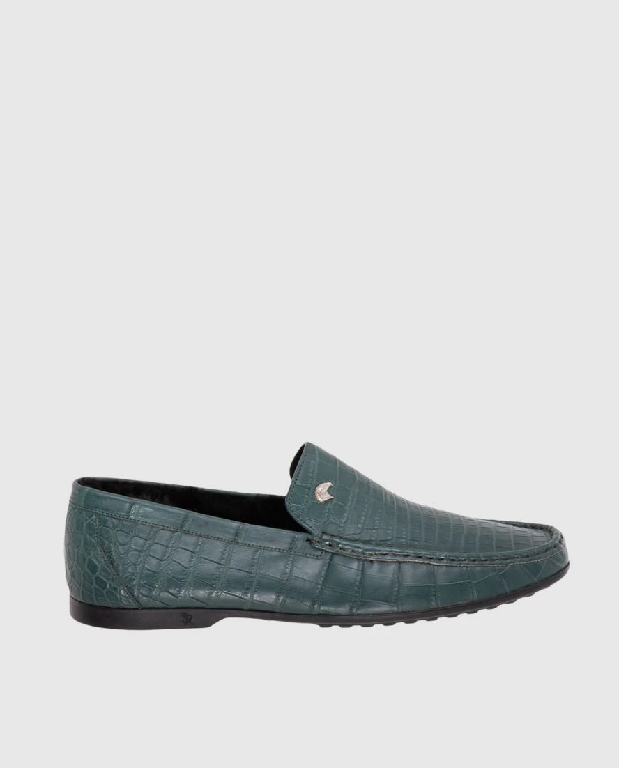 Stefano Ricci лоферы мужские зеленые из фактурной кожи и металлическим лого 173720 - фото 1