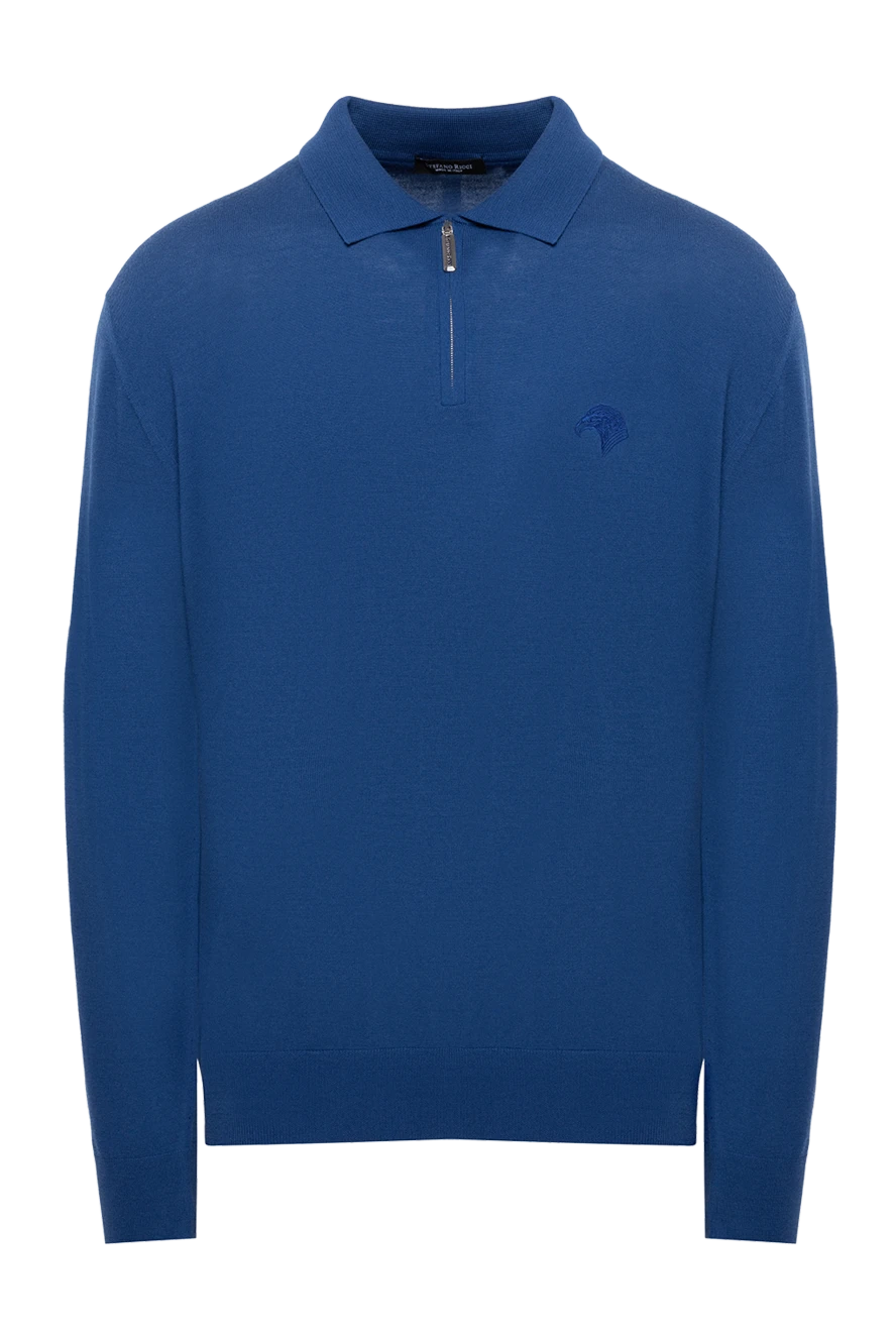 Stefano Ricci поло мужское синее шерстяное с вышитым логотипом 174358 - фото 1