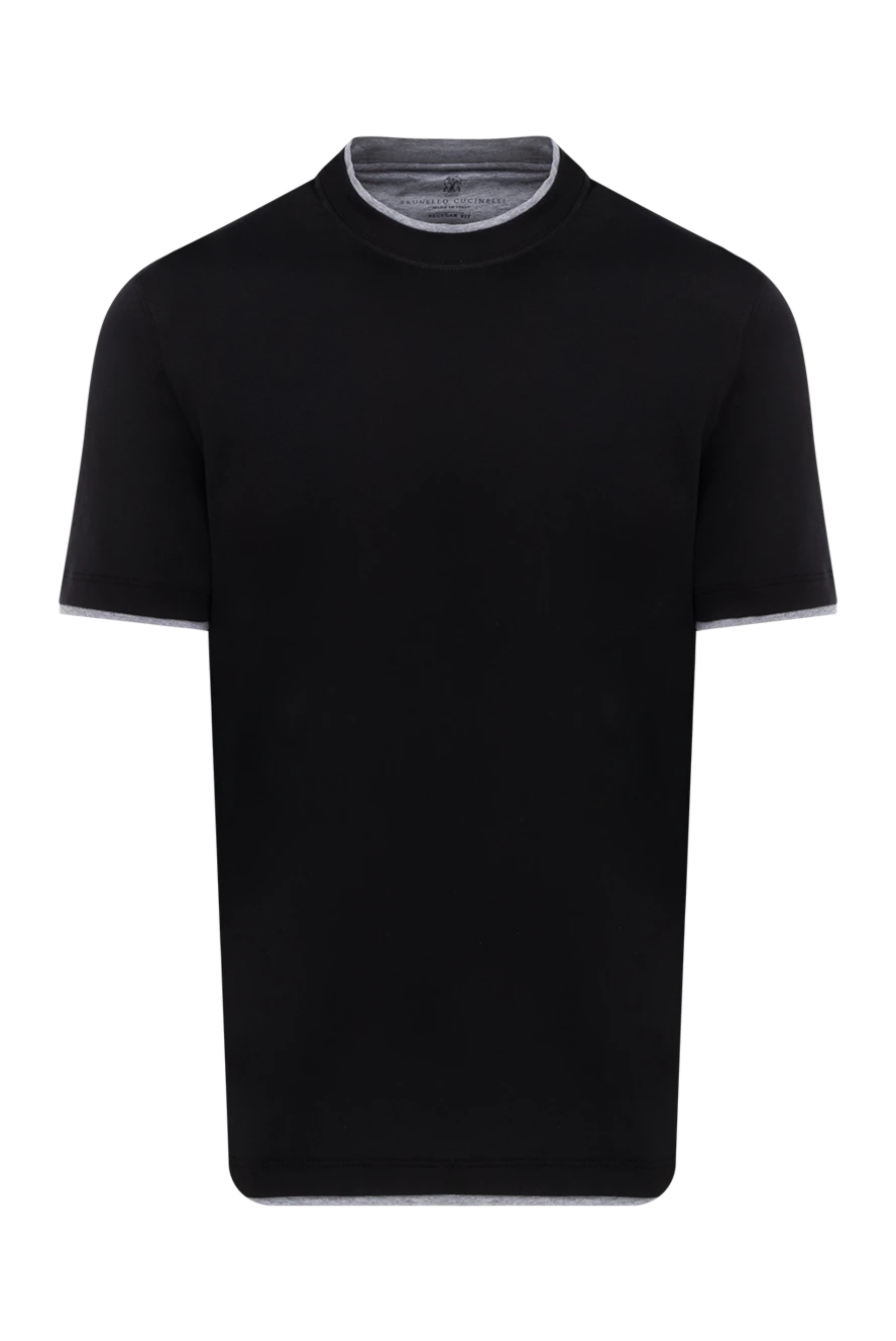 Brunello Cucinelli черная мужская футболка из хлопка с эффектом наложения слоев 174509 - фото 1
