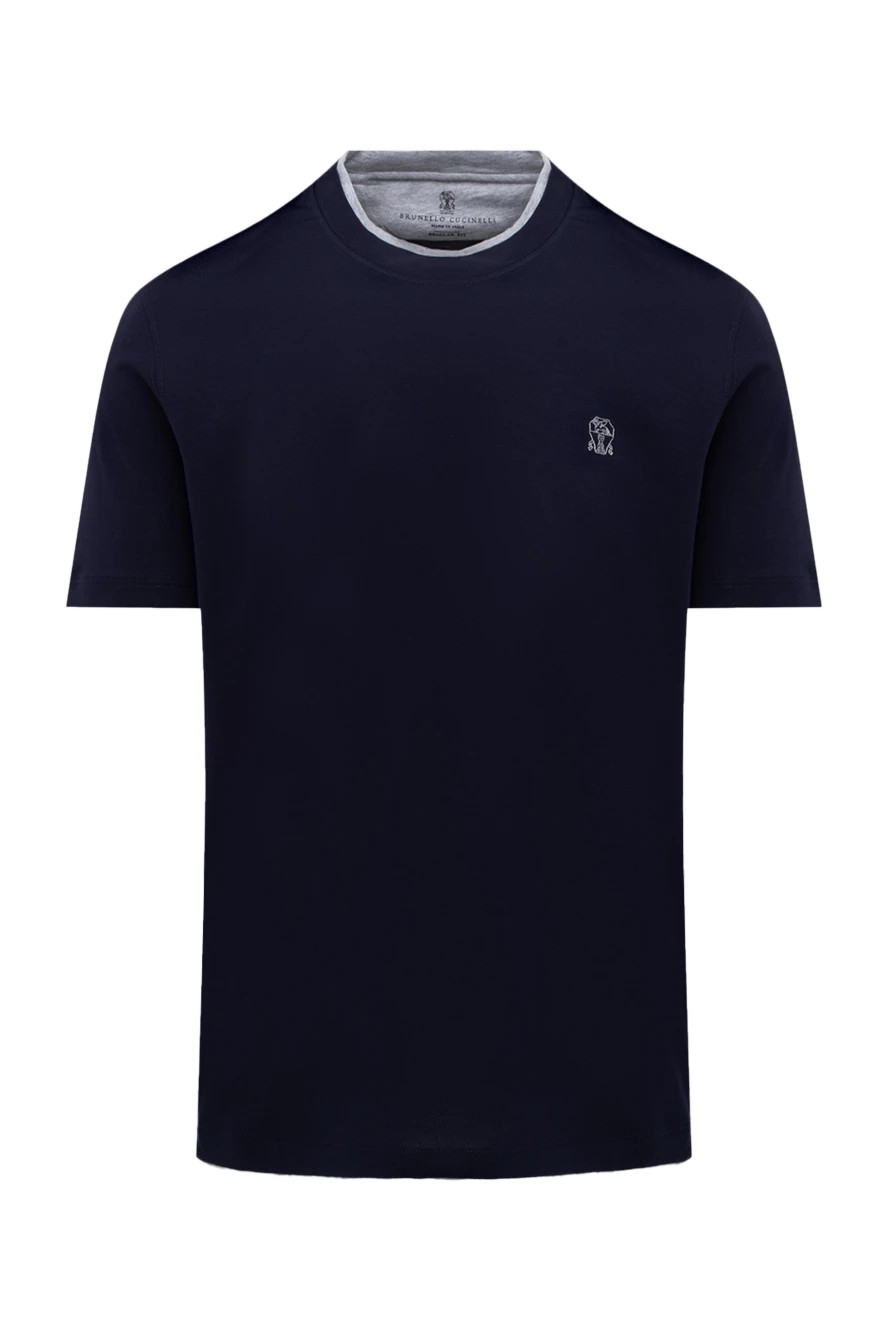 Brunello Cucinelli ерлерге арналған қою көк мақтадан жасалған ұқыпты кестеленген футболка 174516 - фото 1