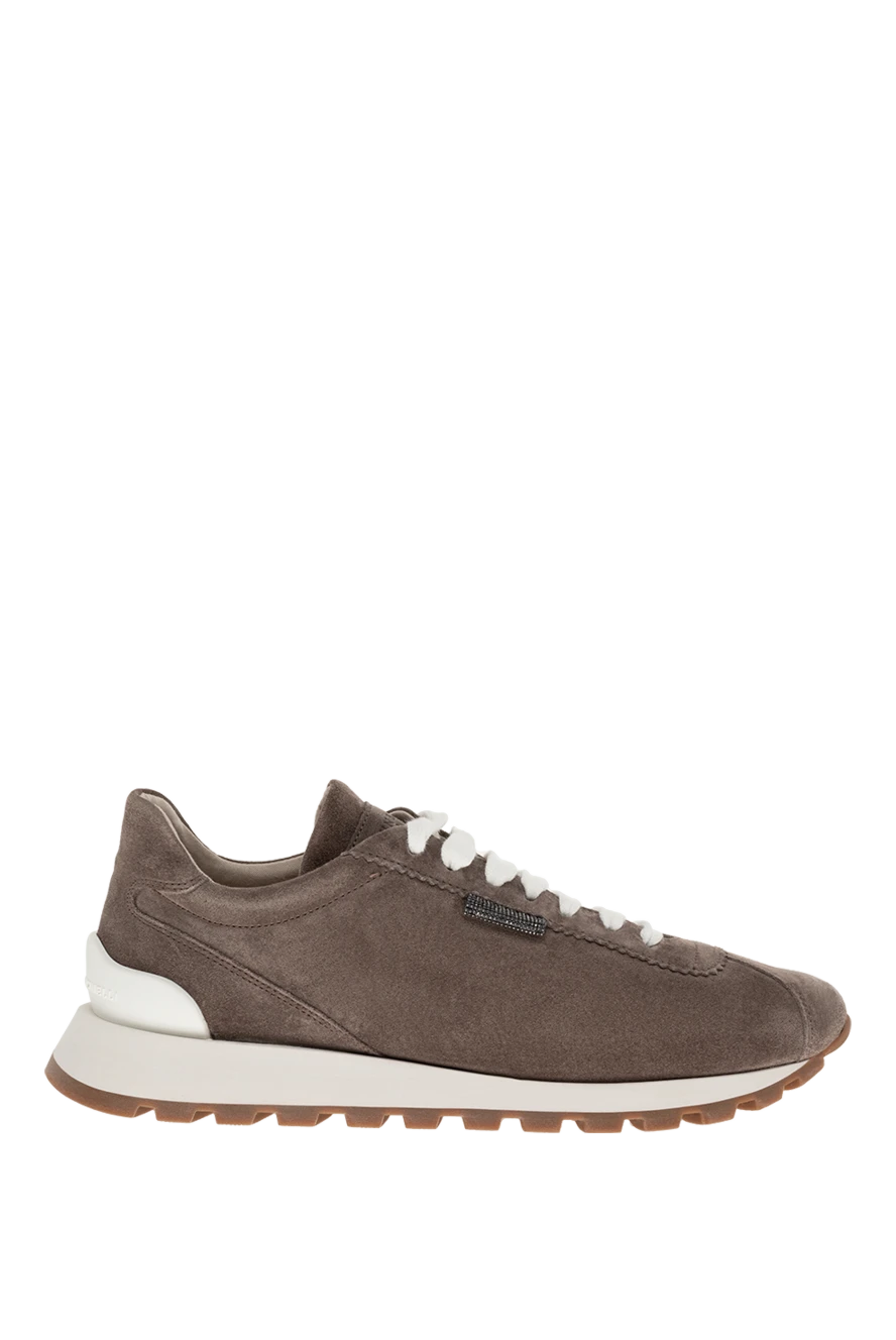 Brunello Cucinelli women's suede sneakers with white laces in brown 174567 - photo 1