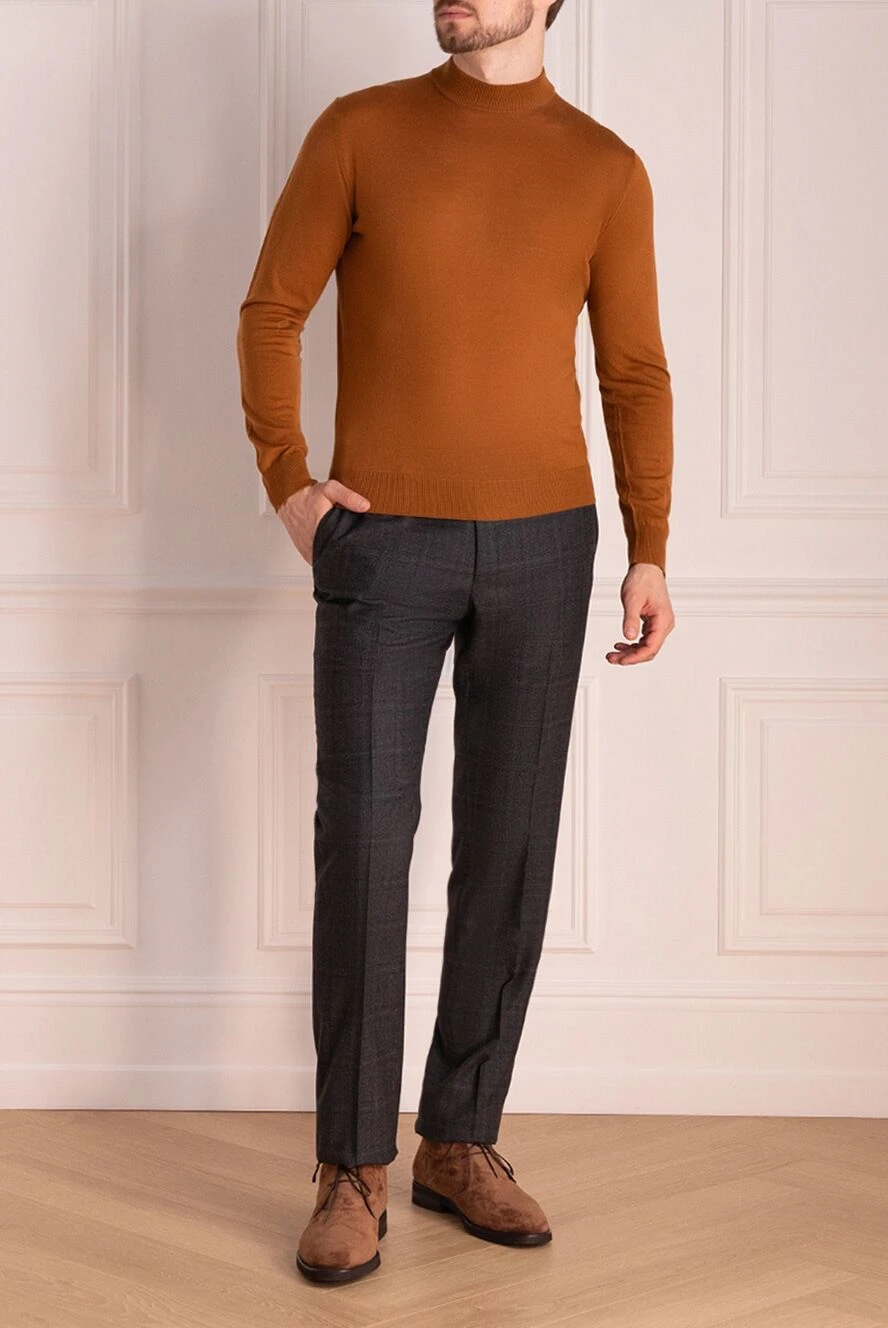 Cesare di Napoli man men's jumper with a high stand-up collar, brown wool купить с ценами и фото 174813 - photo 1