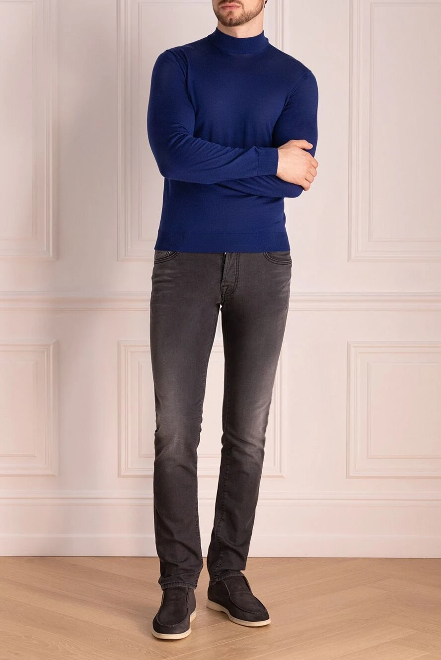 Cesare di Napoli man men's jumper with a high stand-up collar made of wool, blue купить с ценами и фото 174824 - photo 1