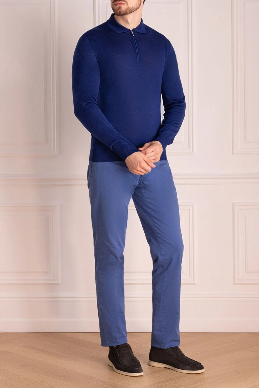 Cesare di Napoli man men's blue long sleeve wool polo купить с ценами и фото 174828 - photo 1