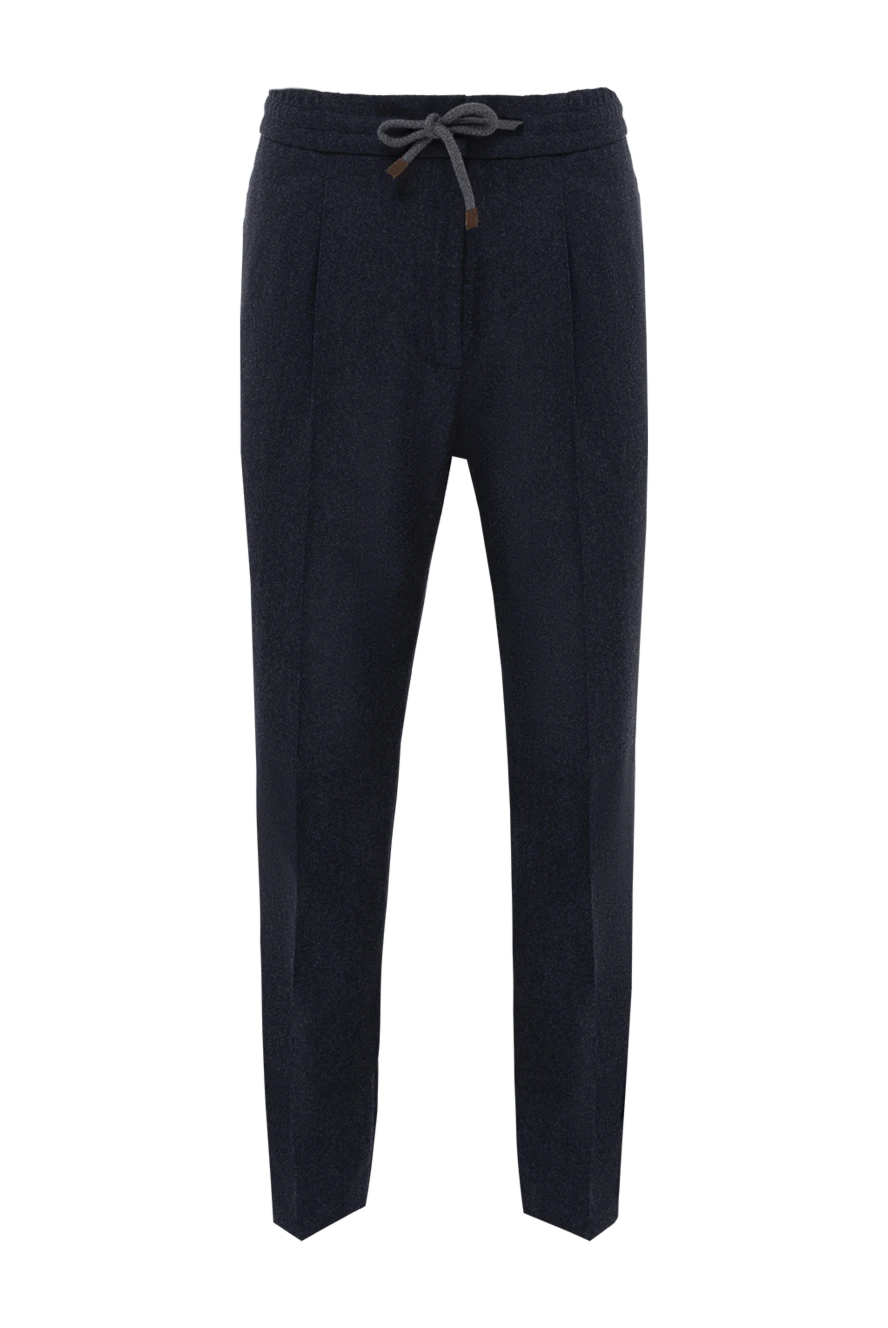 Brunello Cucinelli брюки шерстяные синие мужские с защипами 174864 - фото 1