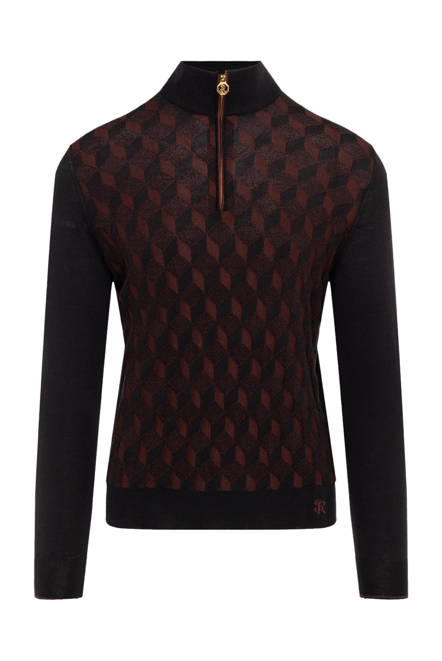 Stefano Ricci тройер из кашемира и шелка с геометрическим узором в бордово черной гамме 175041 - фото 1