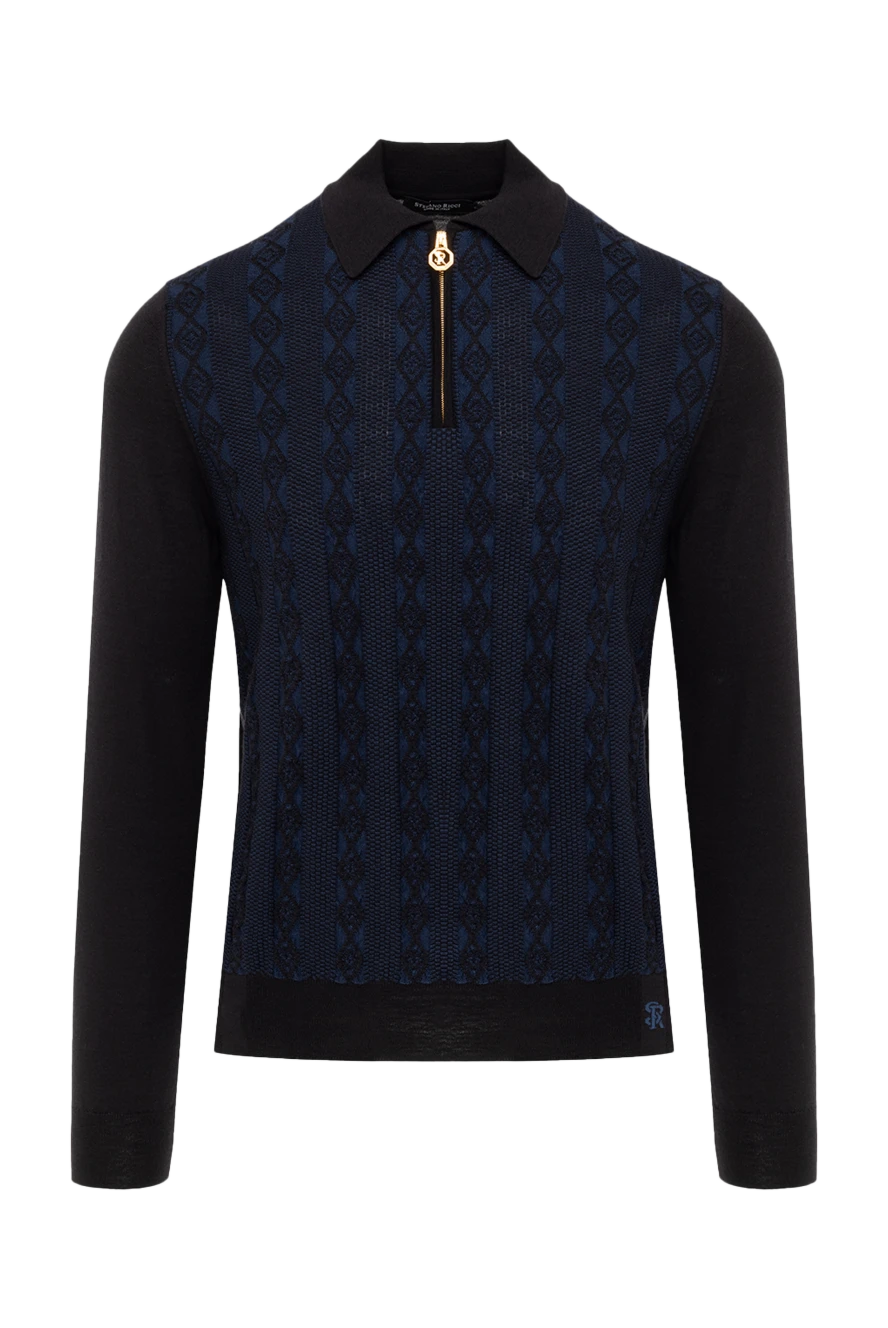 Stefano Ricci поло с длинным рукавом мужское синее с черным воротником и рукавами 175043 - фото 1