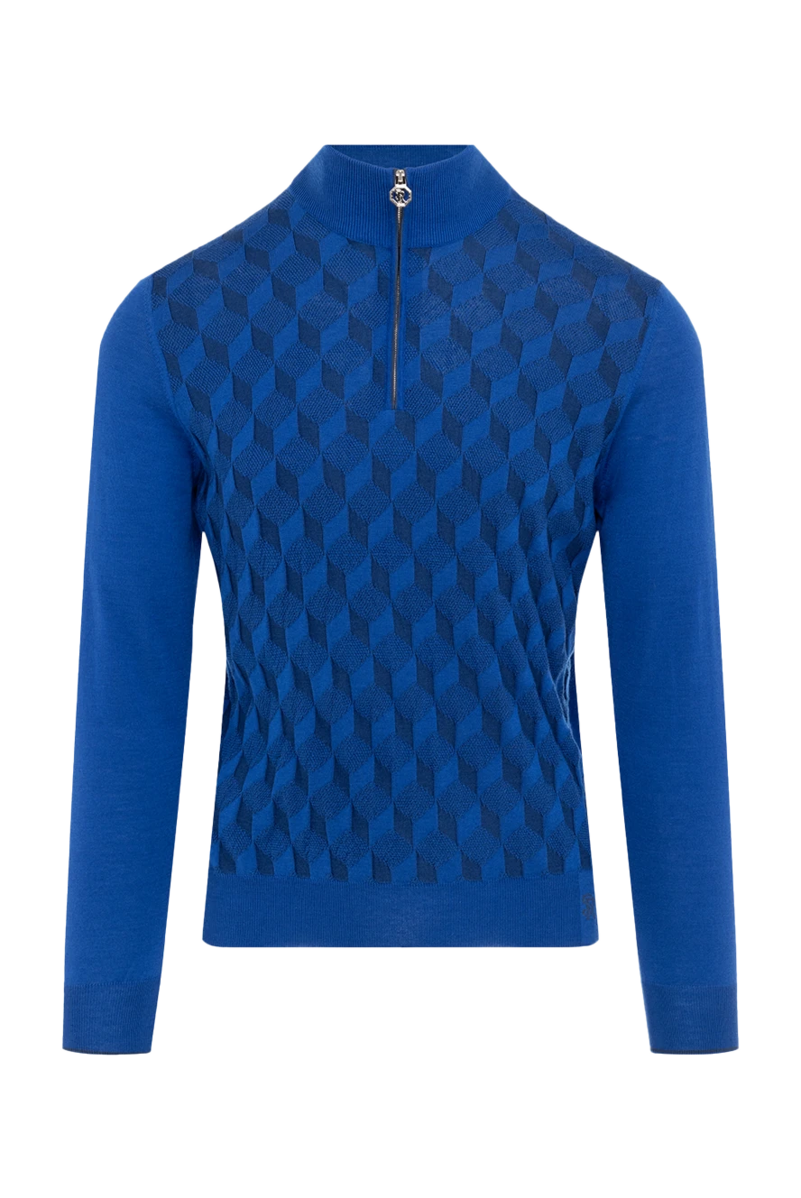 Stefano Ricci тройер из шерсти и шелка в насыщенном синем цвете с геометрическим плетением 175045 - фото 1