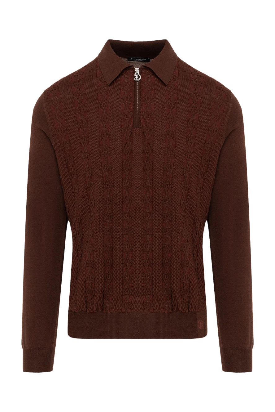 Stefano Ricci поло с длинным рукавом мужское коричневое с фактурным узором 175046 - фото 1