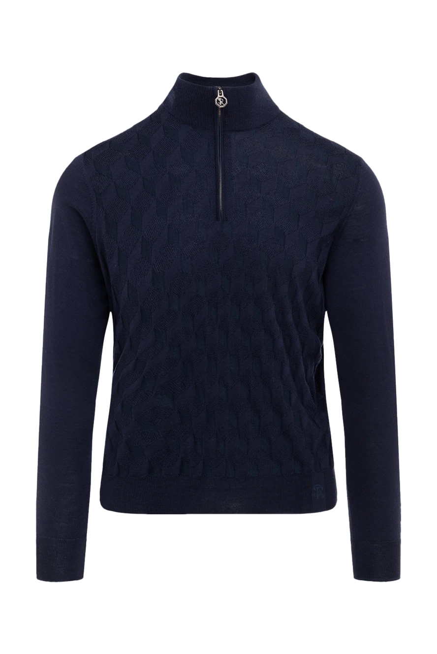 Stefano Ricci тройер из шерсти и шелка темно синего цвета с геометрическим узором 175052 - фото 1