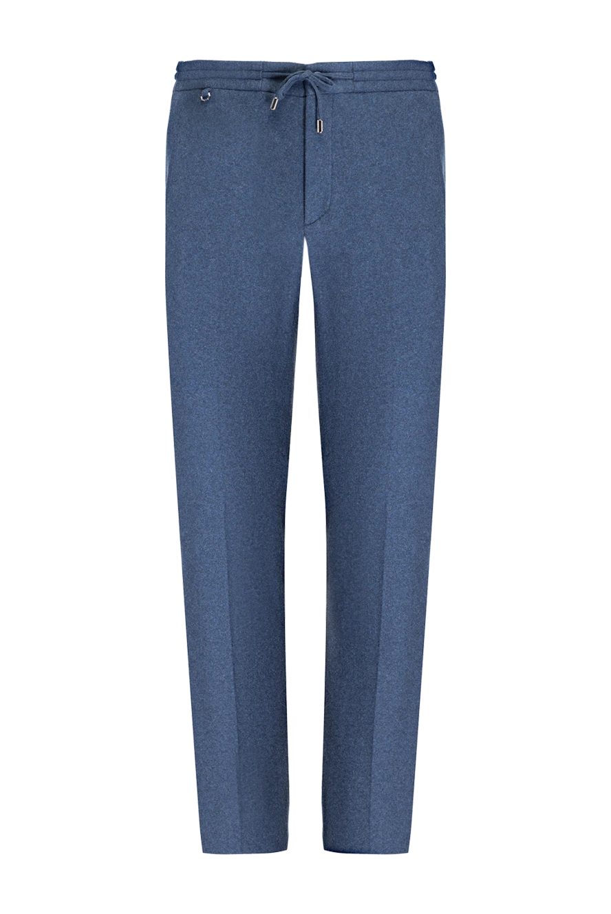 Stefano Ricci брюки мужские из хлопка и кашемира синие 175066 - фото 1