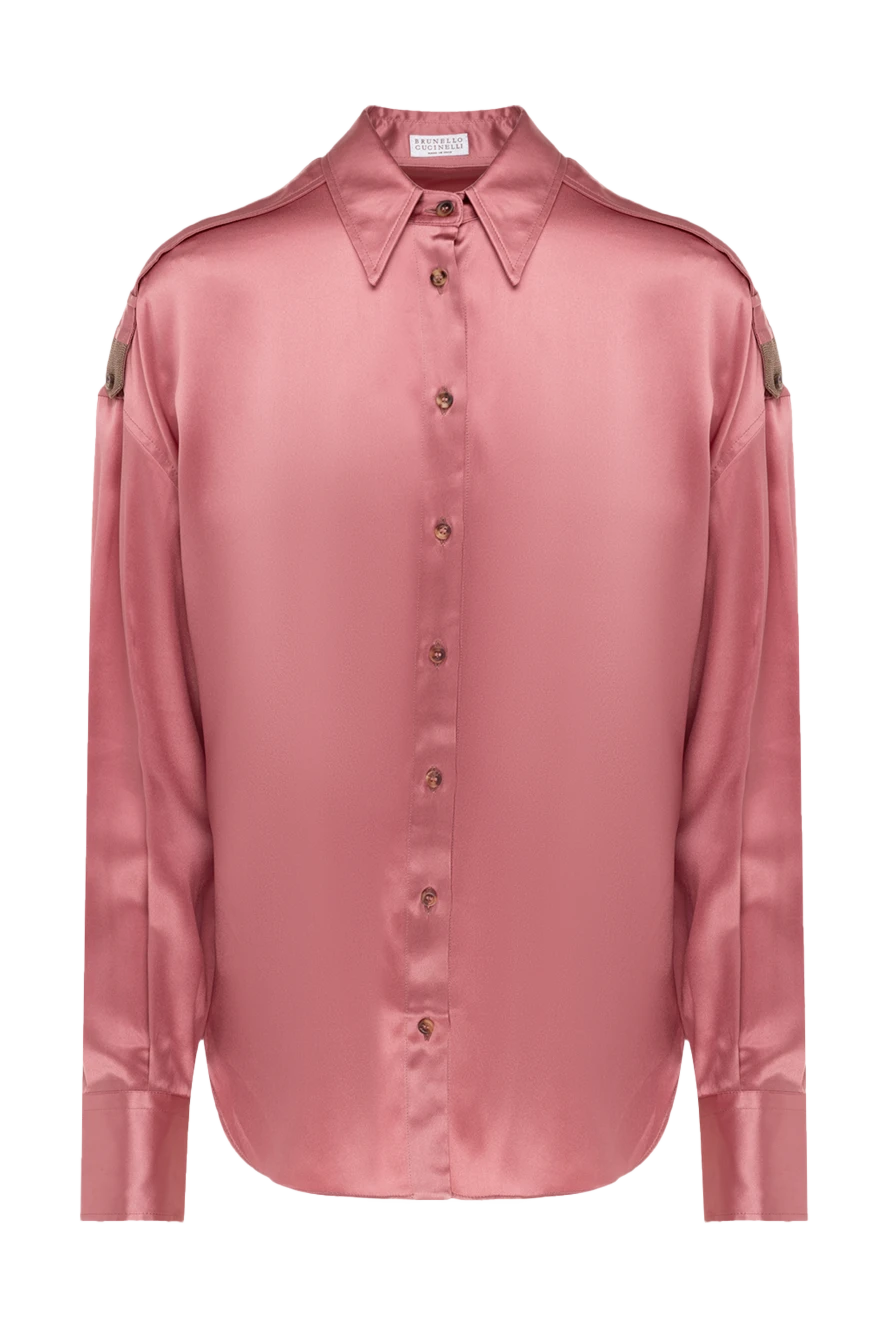 Brunello Cucinelli рубашка из шелка розовая женская 175399 - фото 1