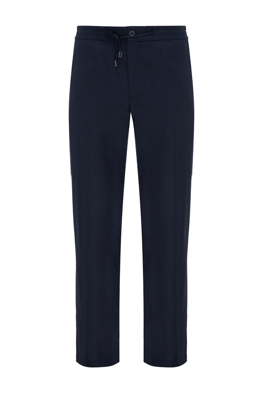 Stefano Ricci men's blue wool trousers with drawstring and button 175837 - photo 1