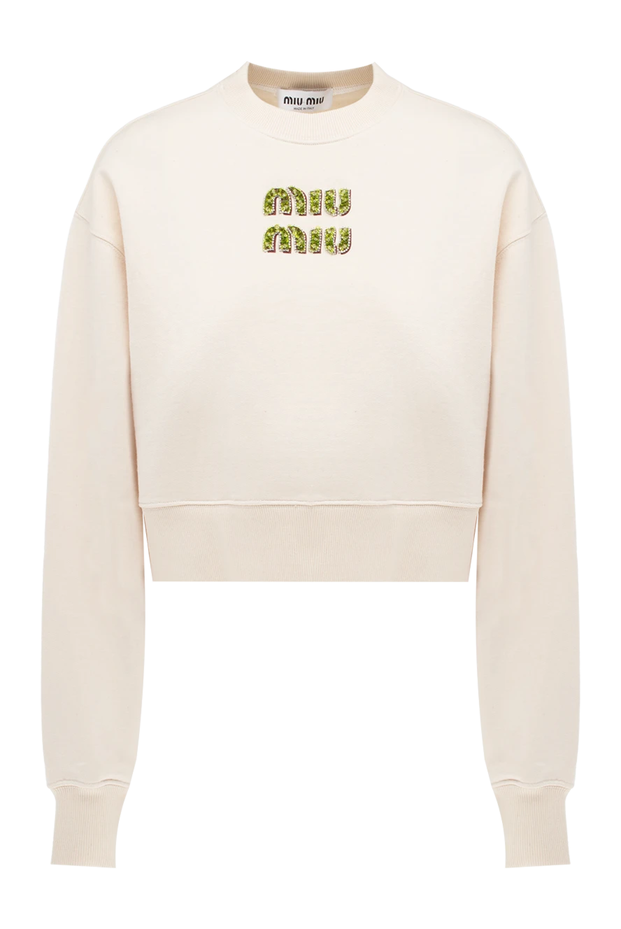 Miu Miu woman cotton hoodie for women, beige купить с ценами и фото 176449 - photo 1