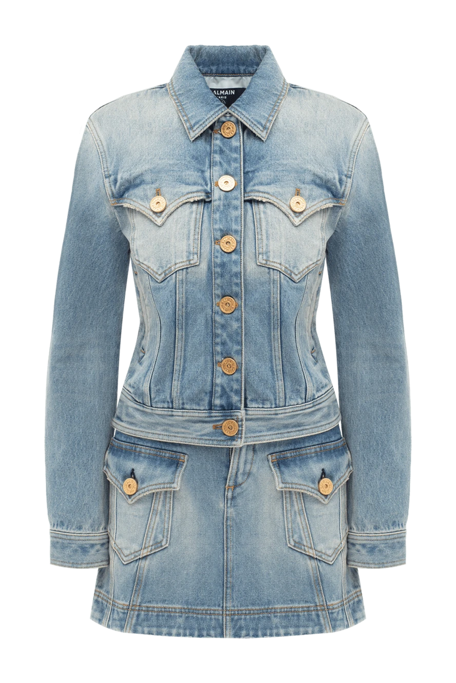 Balmain woman women's blue denim suit with a cotton skirt купить с ценами и фото 176486 - photo 1